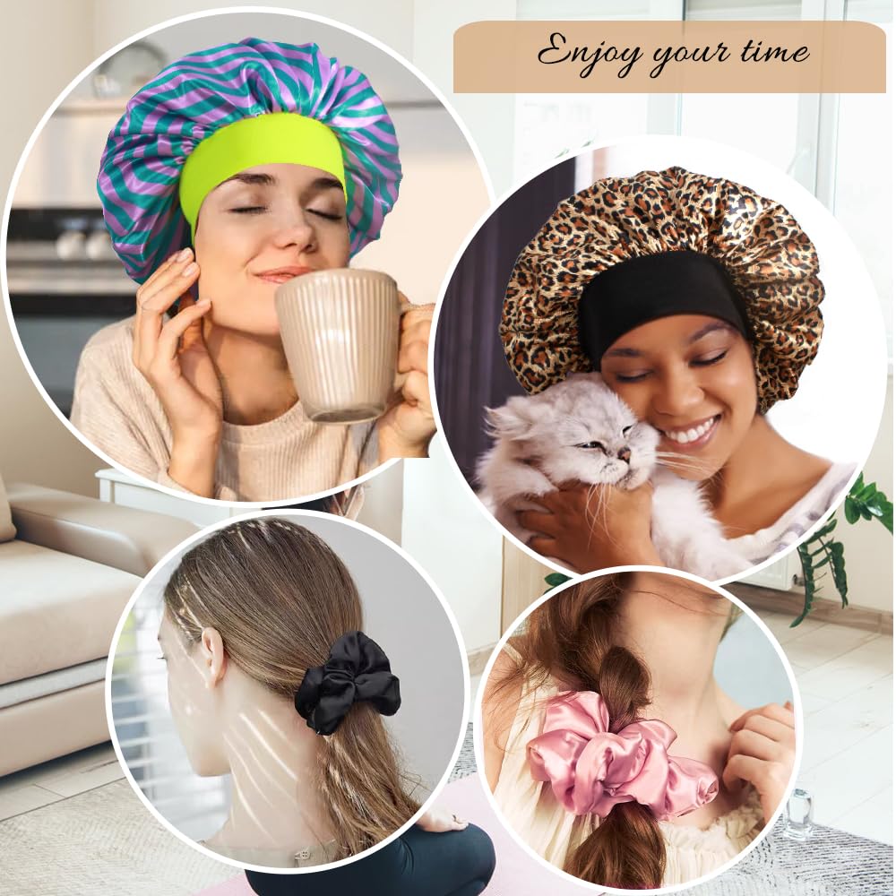 Heniho satin scrunchies held in hand illustrating gentle hold and no hair creases