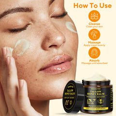 Model gently dabbing Henjaca on face to soothe dry areas and balance skin
