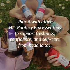 Her Fantasy Box label close-up highlighting ingredient transparency and safety benefit