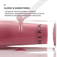HERA lip application closeup illustrating hydrated, plumped look