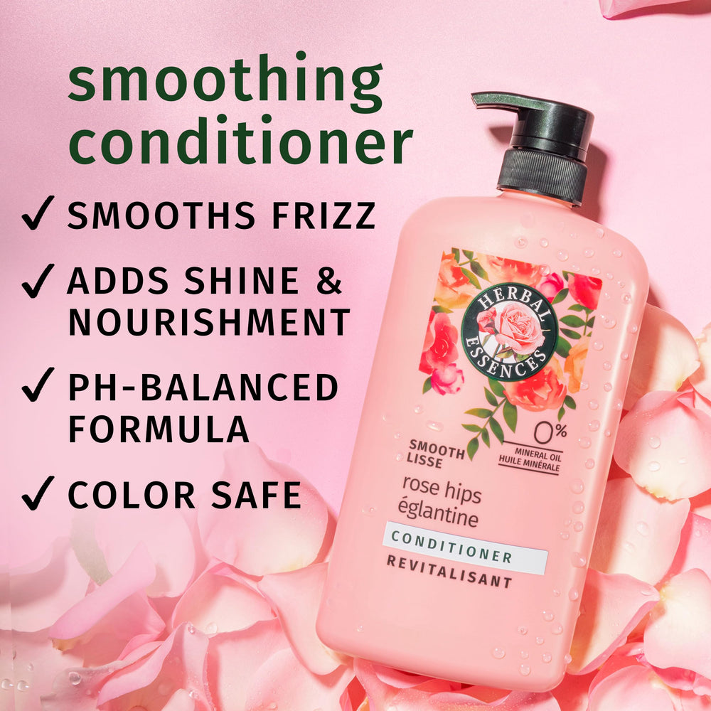 Herbal Essences dispenser pouring conditioner texture for easy application and detangling