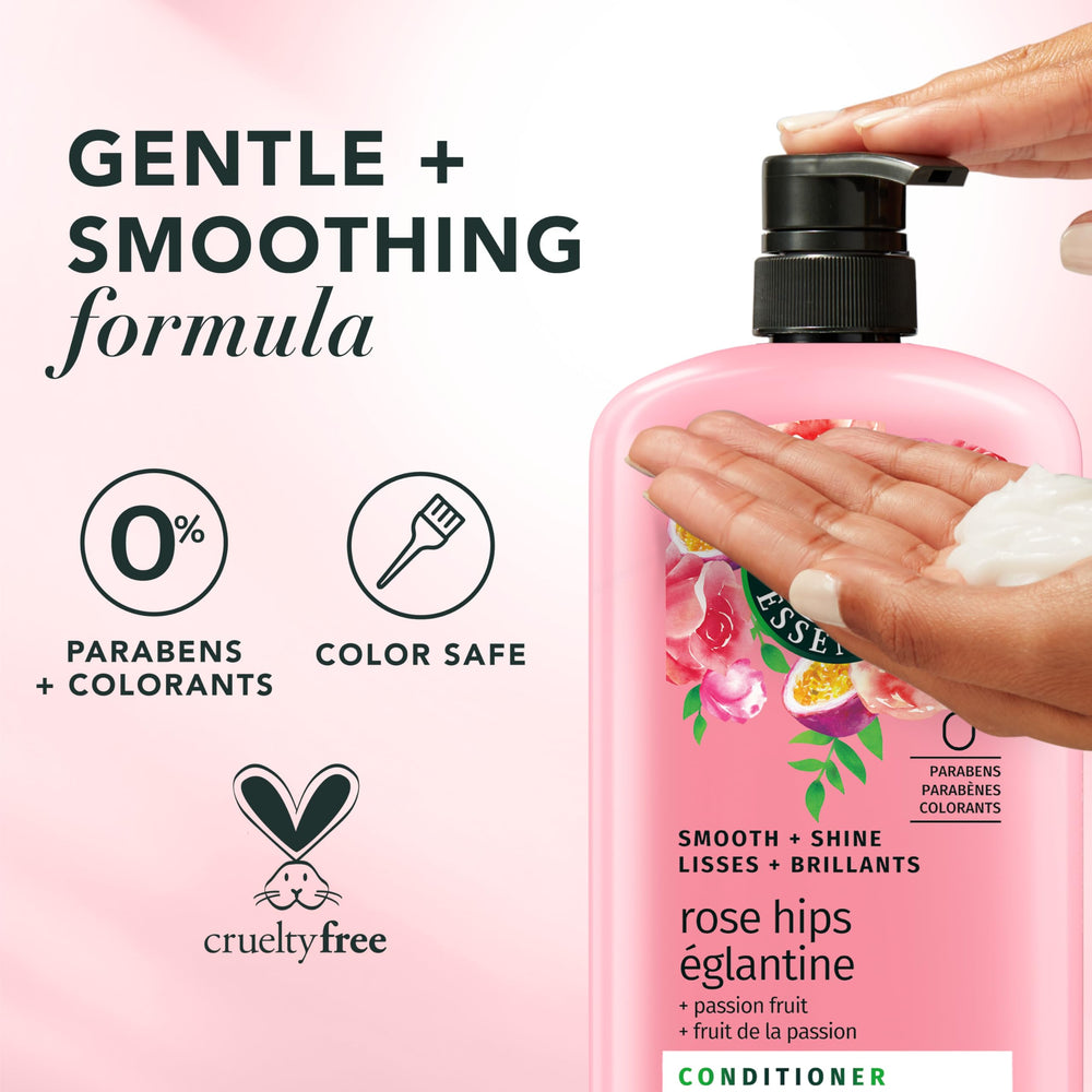 Herbal Essences product label with ingredient callouts, communicates clean formulation