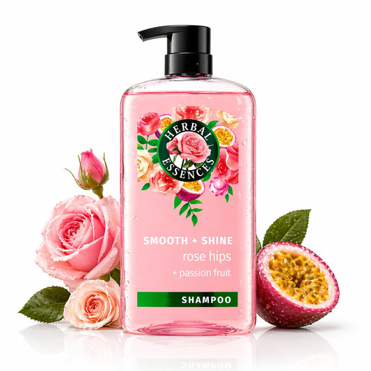 Herbal Essences front bottle view showing floral label and size, promotes long-lasting supply