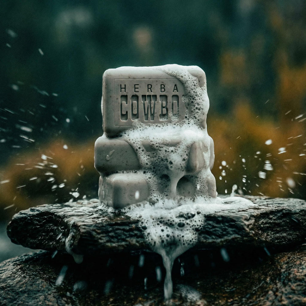 Herban Cowboy dusk bar in shower lathering on skin offering effective daily cleanse