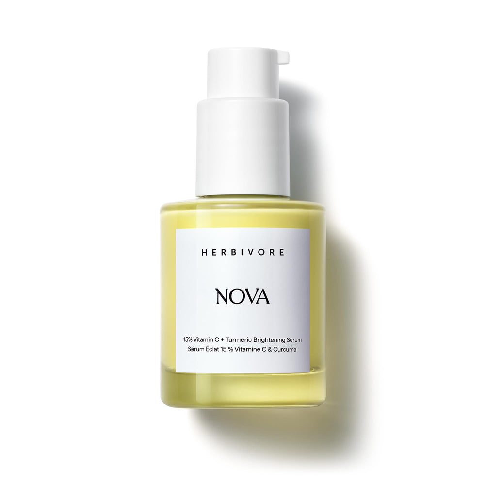 HERBIVORE Nova front bottle showing label and luminous design benefit