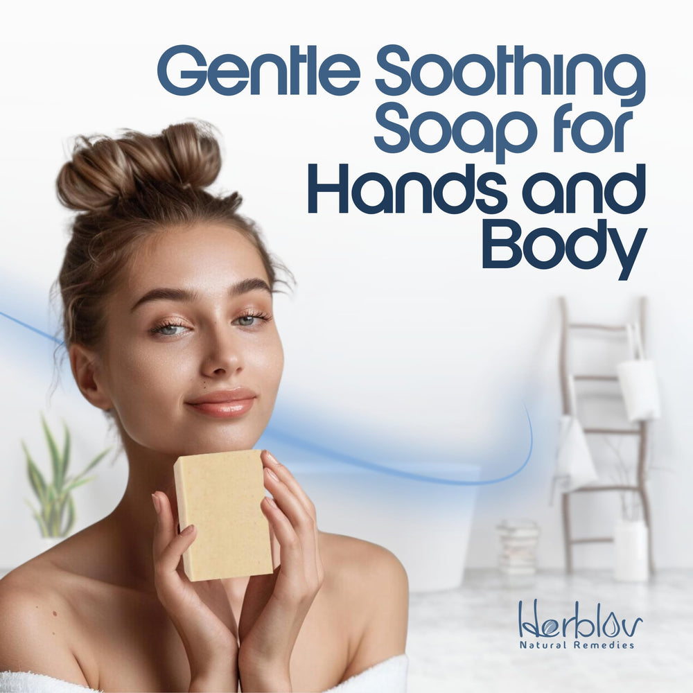 Herblov soap used by child and adult illustrating family-safe gentle relief