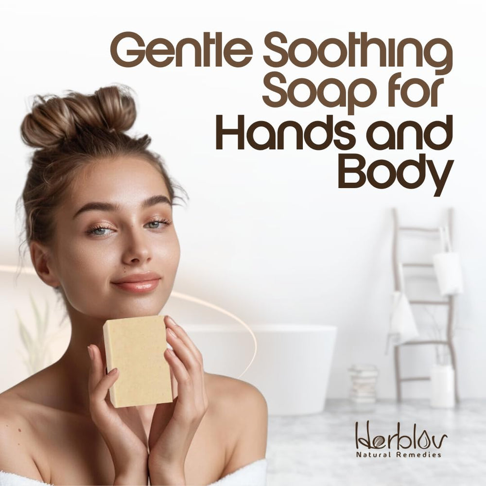 Herblov family using soap in bathroom for gentle daily cleansing