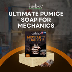 Herblov soap next to wrenches, shows size and workshop-ready convenience