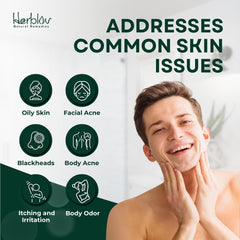 Herblov tea tree soap lather in hands demonstrating rich cleanse and easy rinsing