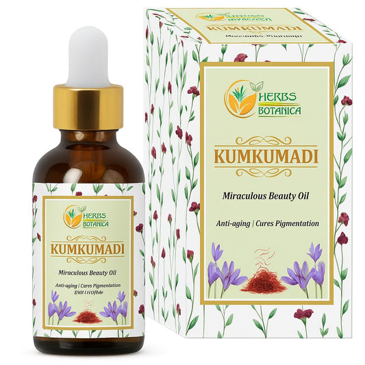 Herbs Botanica bottle front view showing saffron oil and radiant benefit