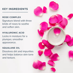 HERITAGE STORE milky texture of Rosewater Facial Cleanser on fingertip showing gentle hydration before rinsing