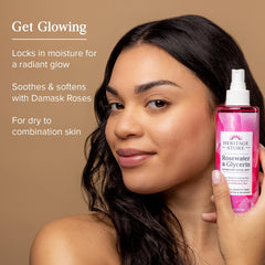 HERITAGE STORE fine mist spraying into air for instant hydration benefit