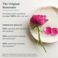 HERITAGE STORE close-up droplet of rosewater highlighting gentle texture benefit