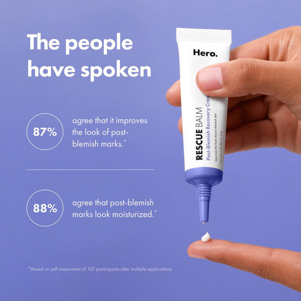 Hero Cosmetics Rescue Balm applied to cheek demonstrating targeted spot hydration