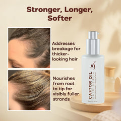 HerStyler serum on dry hair showing smooth, shiny frizz-free finish