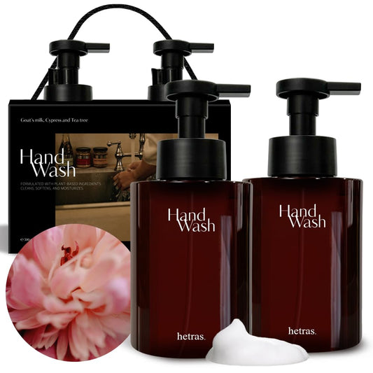 hetras bottle front view showing Bombshell scent and elegant label benefit: clear product identity