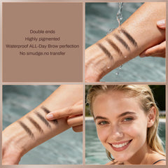 HeyBeauty pencils held in hand showing compact travel size and convenience