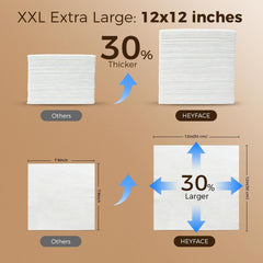 HEYFACE towel next to hand showing XXL size for greater coverage