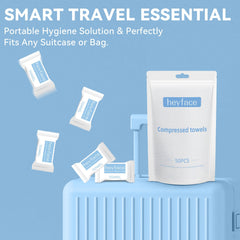 HEYFACE travel kit in backpack showing space-saving portability and preparedness benefit