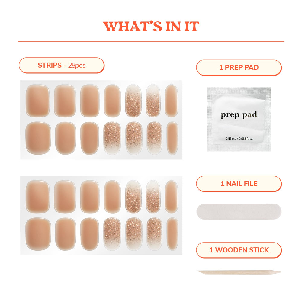 heyhae included tools laid out: prep pad, nail file, wooden stick, showing easy application