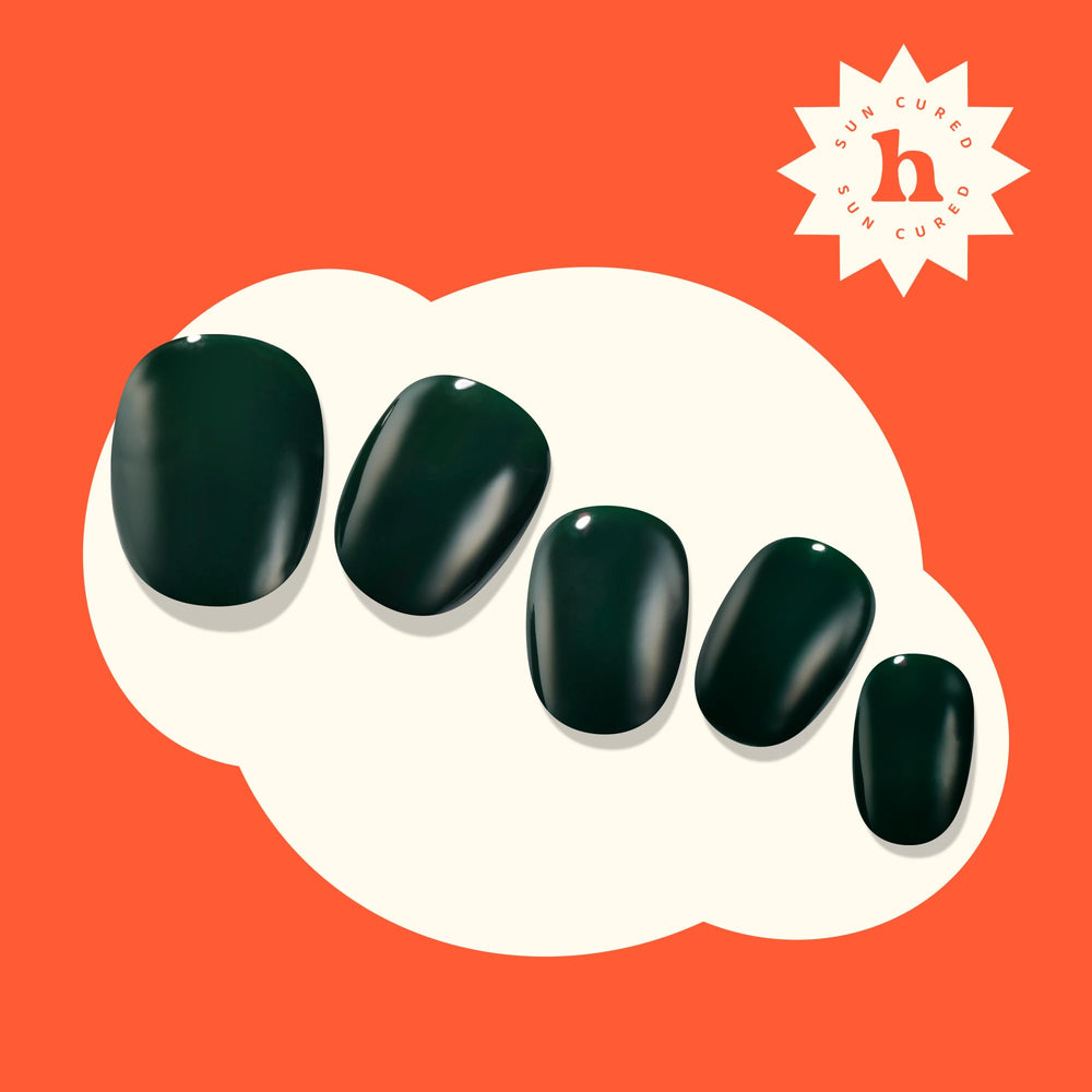 heyhae finished evergreen nails styled in winter outfit for wearable color