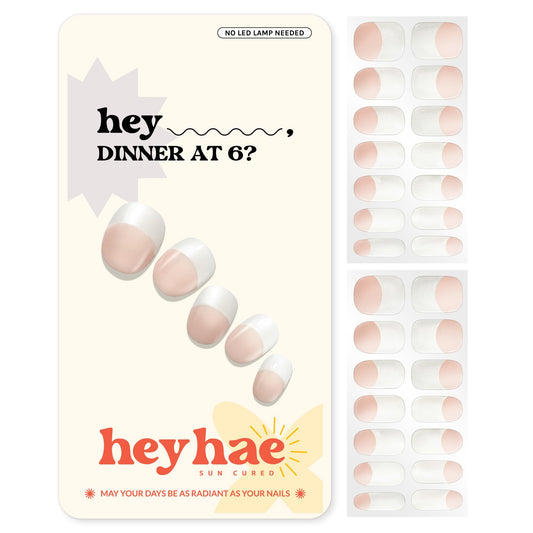 heyhae front packaging showing French pink manicure and kit contents for easy application