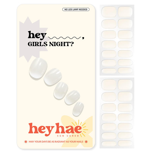 heyhae front packaging showing ombre white strips and benefits of ready-to-use manicure