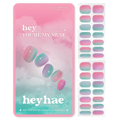 heyhae front packaging showing pink rainbow design and included tools, inspires easy salon finish