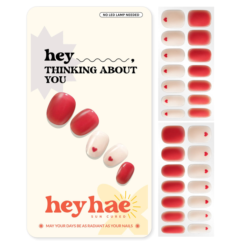 heyhae front packaging showing red gel nail strips and kit benefits