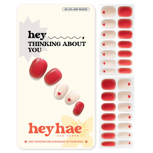 heyhae front packaging showing red gel nail strips and kit benefits