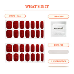 heyhae kit contents displayed with strips, prep pad, file and stick for easy application