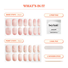 heyhae kit contents laid out to show all included strips, prep pad, file, and stick