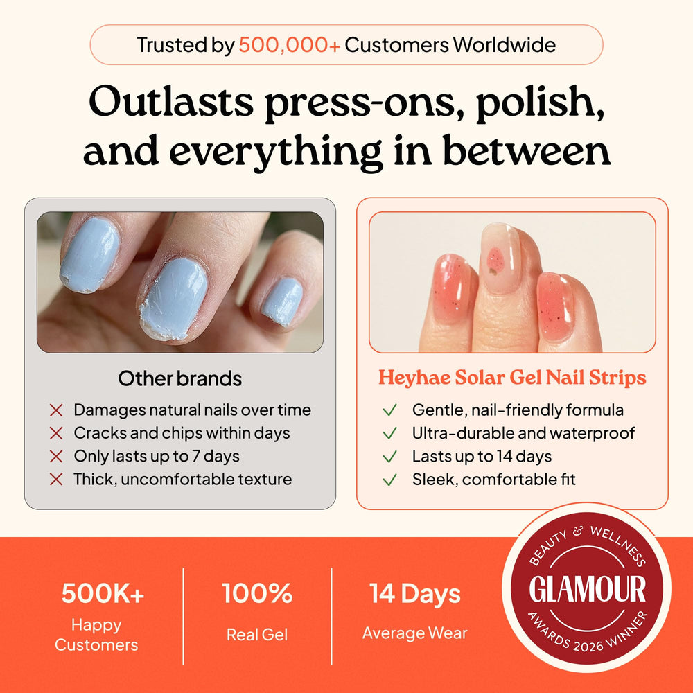 heyhae side view showing strip curvature on nail benefit: smooth conforming fit