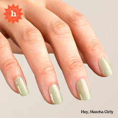 heyhae close-up of a strip pattern highlighting matcha-sage design for elegant nails