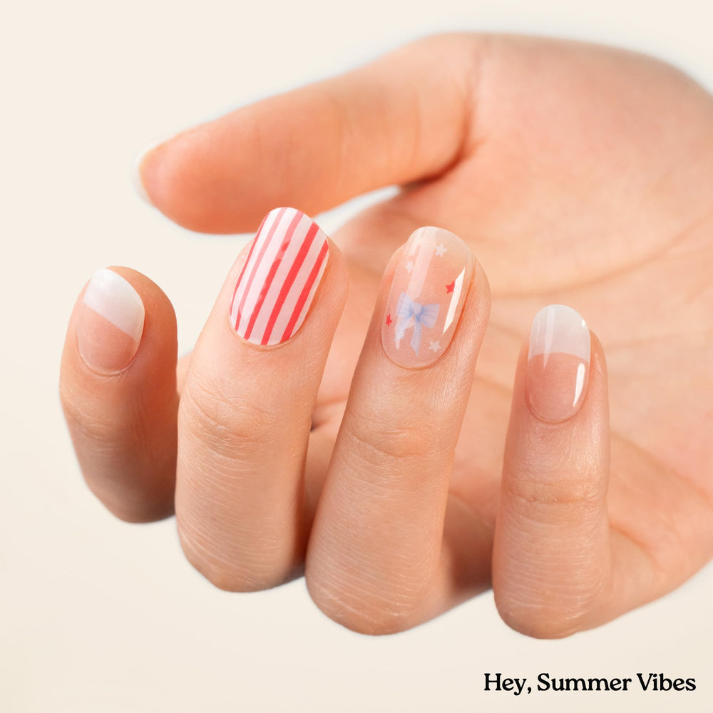 heyhae strip applied on nail in hand demonstrating smooth fit