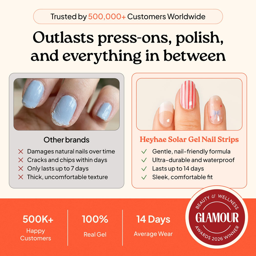 heyhae curing nail strips outdoors in sunlight for fast set
