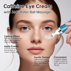 HGTG model applying eye cream illustrating reduced puffiness benefit