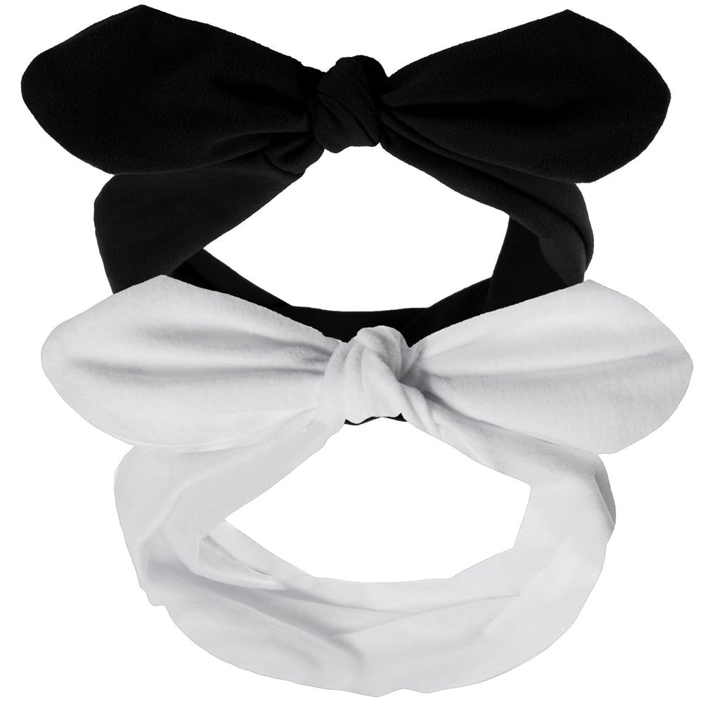 Hicarer front view of two black and white headbands showing pattern and shape benefits