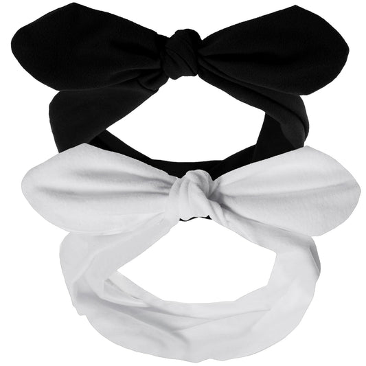 Hicarer front view of two black and white headbands showing pattern and shape benefits