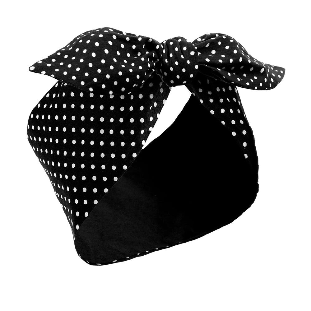 Hicarer front view black polka dot headband showing bow and pattern for vintage style