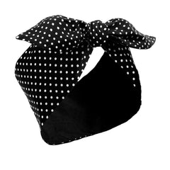 Hicarer front view black polka dot headband showing bow and pattern for vintage style