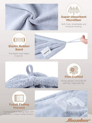 Hicober woman securing towel wrap in bathroom for hands-free drying benefit