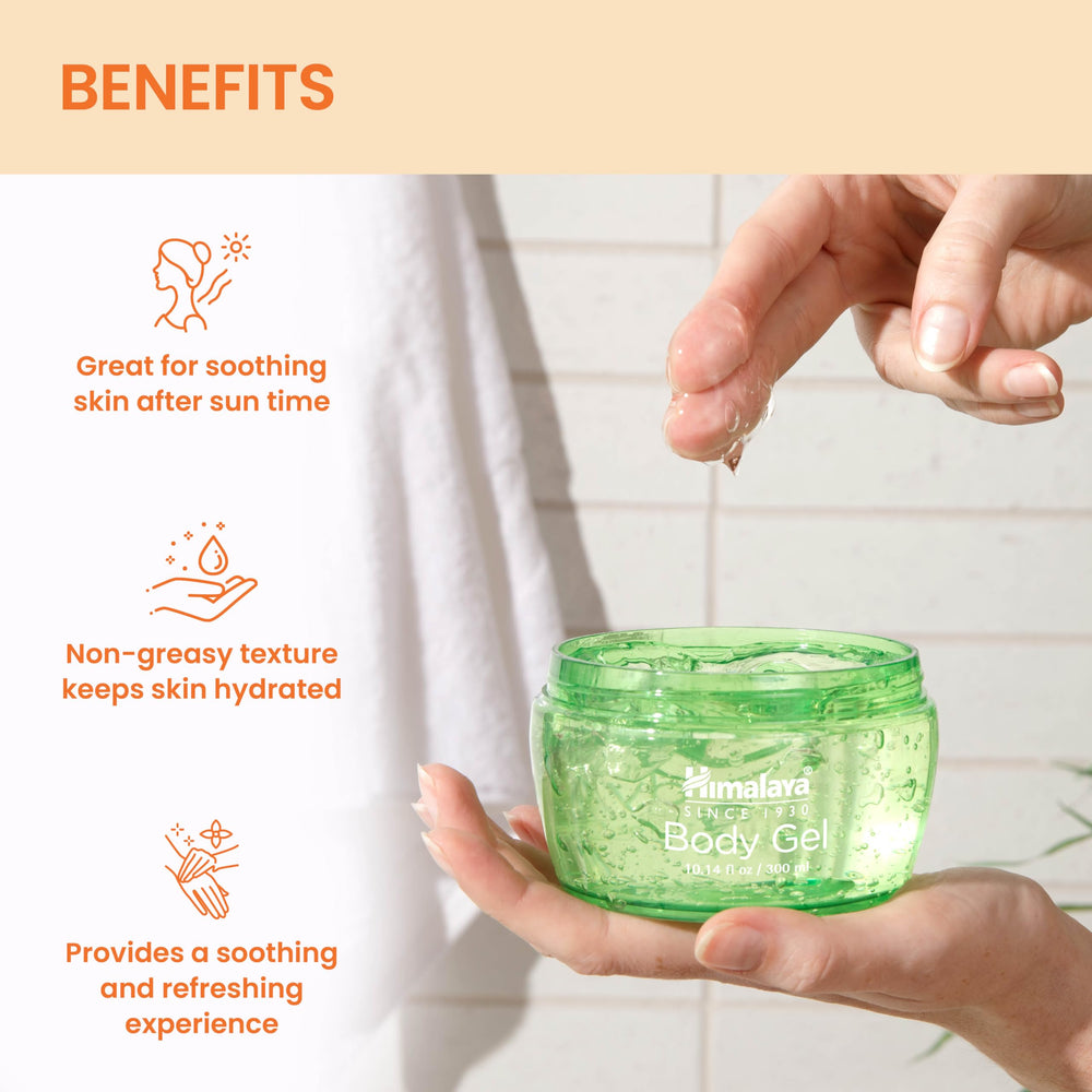 Himalaya aloe vera gel being applied to forearm for soothing comfort