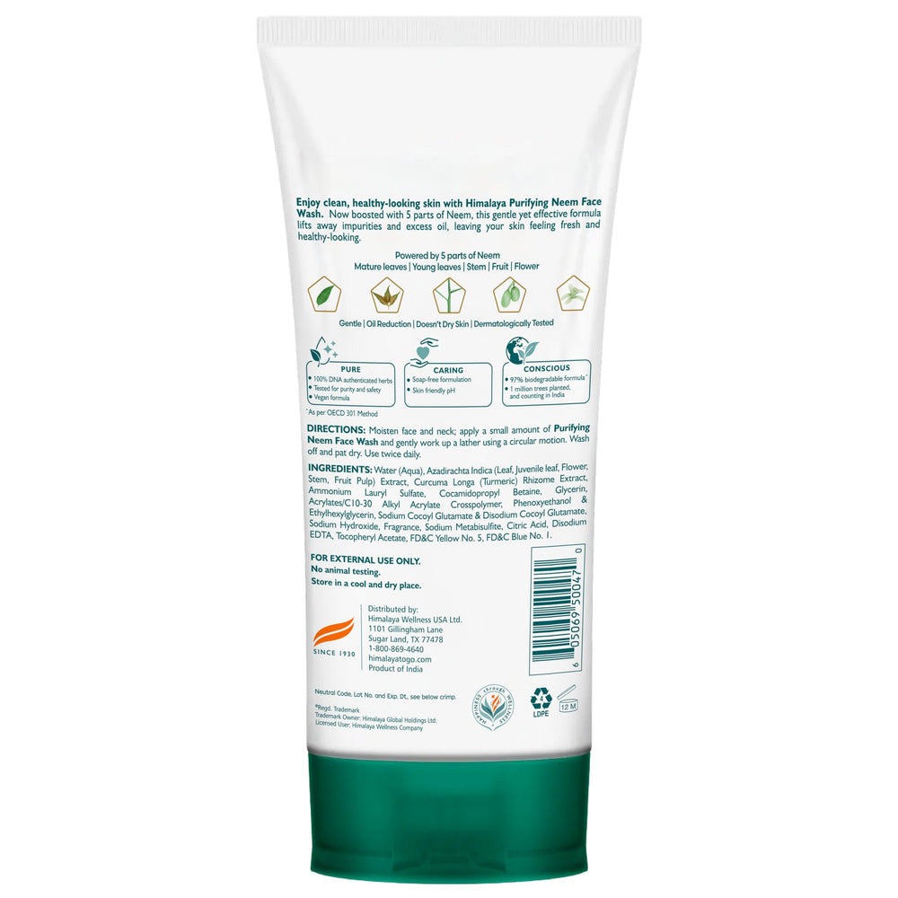 Himalaya close-up of tube label highlighting clean ingredients