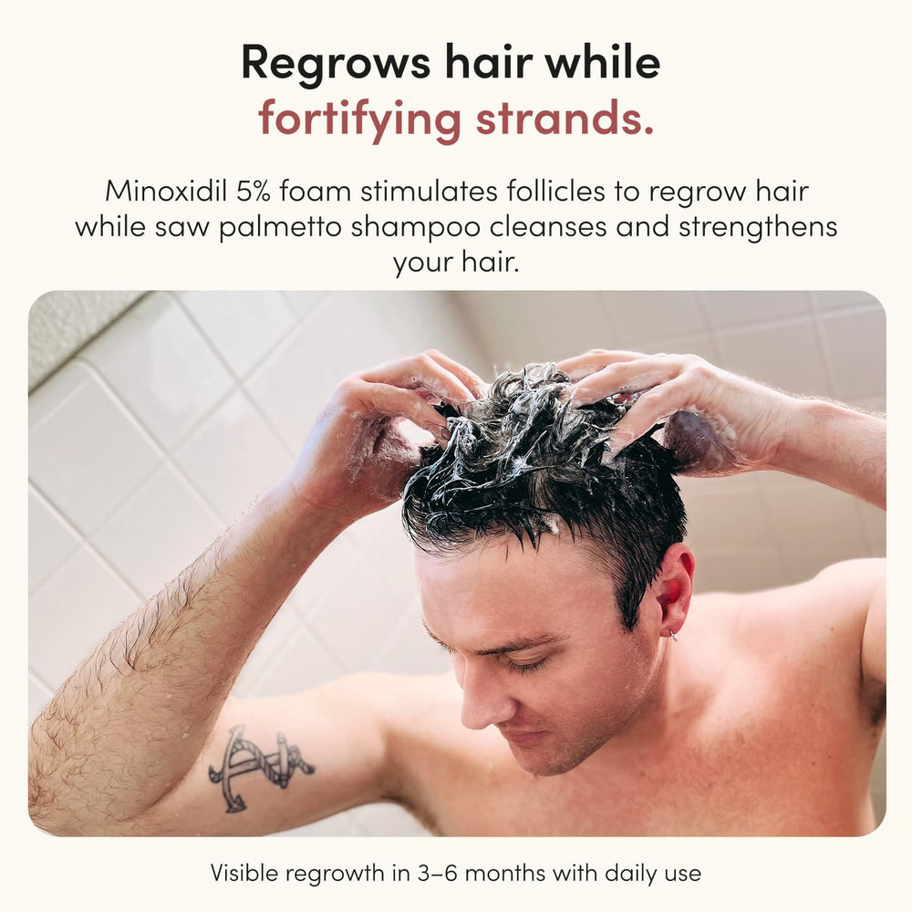 hims shampoo texture being poured, nourishing lather for fuller-looking hair