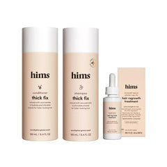 hims front packaging of shampoo and conditioner showing eucalyptus scent and benefit