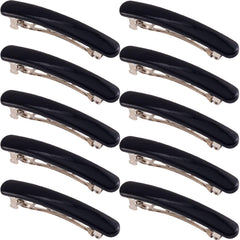 HINZIC front view of black barrettes showing neat pack and glossy finish for easy styling