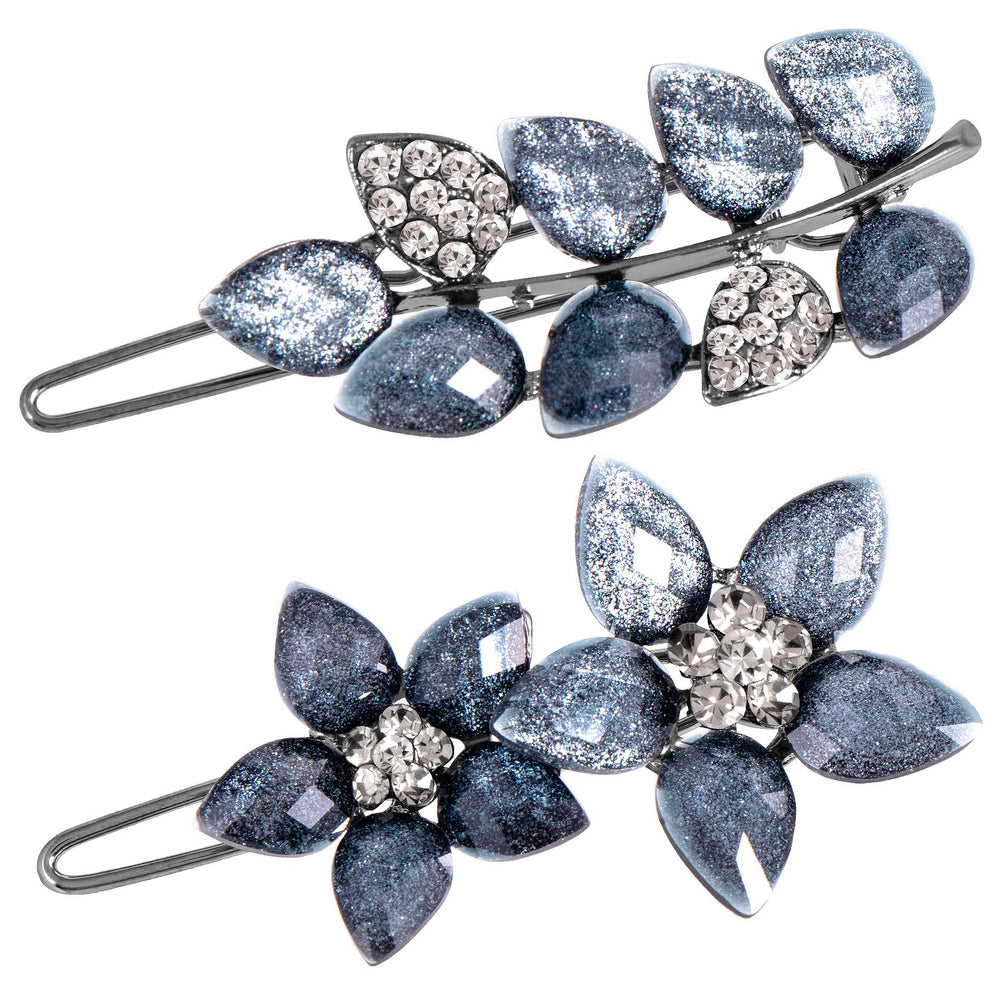 HINZIC front view of ink-blue rhinestone clip shows elegant sparkle and secure hold