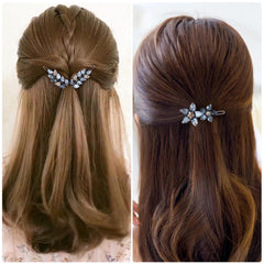 HINZIC clip worn in half-up hairstyle adds blue sparkle and polished finish