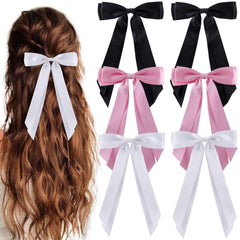 hisial front packaging view showing six satin bow clips and color variety, neat presentation